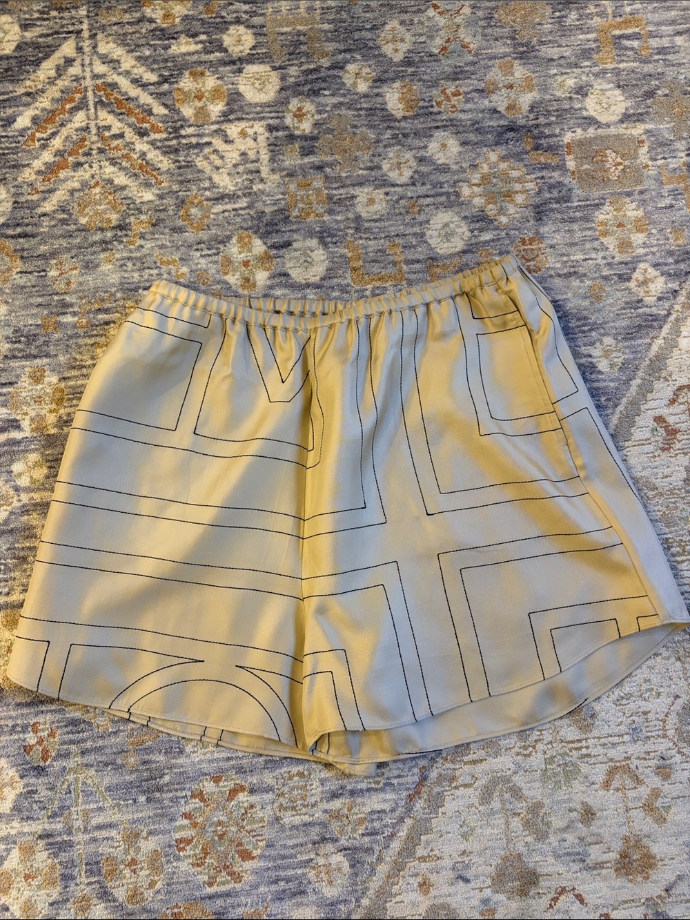Toteme Cream Geometric-Stripe Elastic-Waist Shorts